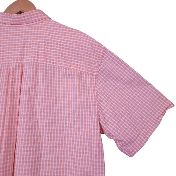 L.L. Bean Men's Short Sleeve Plaid Button-Up Shirt Sz Large Orange White Casual - Picture 8 of 10